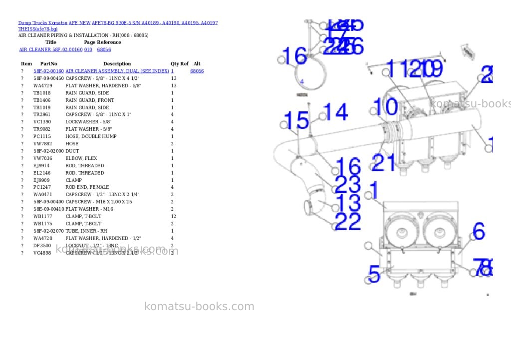 Komatsu AFE78-BG 930E-5 S/N A40189 - A40190, A40195, A40197 THEISS Parts catalog cover Page 4 Komatsu AFE78-BG 930E-5 S/N A40189 - A40190, A40195, A40197 THEISS Parts catalog cover Page 4