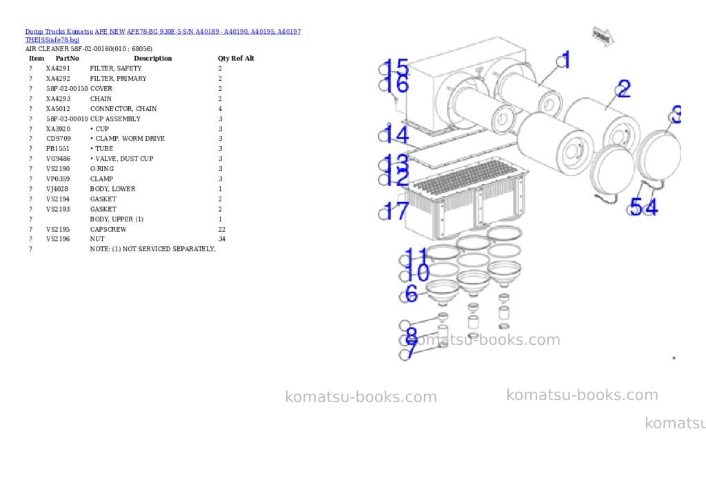 Komatsu AFE78-BG 930E-5 S/N A40189 - A40190, A40195, A40197 THEISS Parts catalog cover Page 5 Komatsu AFE78-BG 930E-5 S/N A40189 - A40190, A40195, A40197 THEISS Parts catalog cover Page 5