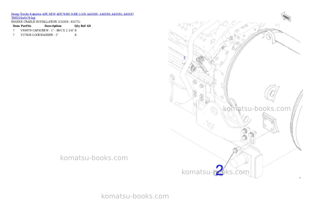 Komatsu AFE78-BG 930E-5 S/N A40189 - A40190, A40195, A40197 THEISS Parts catalog cover Page 9 Komatsu AFE78-BG 930E-5 S/N A40189 - A40190, A40195, A40197 THEISS Parts catalog cover Page 9