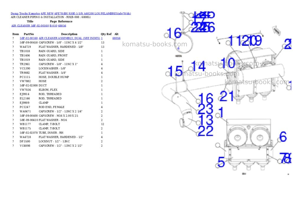 Komatsu AFE78-BH 930E-5 S/N A40200 LOS PELAMBRES Parts catalog cover Komatsu AFE78-BH 930E-5 S/N A40200 LOS PELAMBRES Parts catalog cover