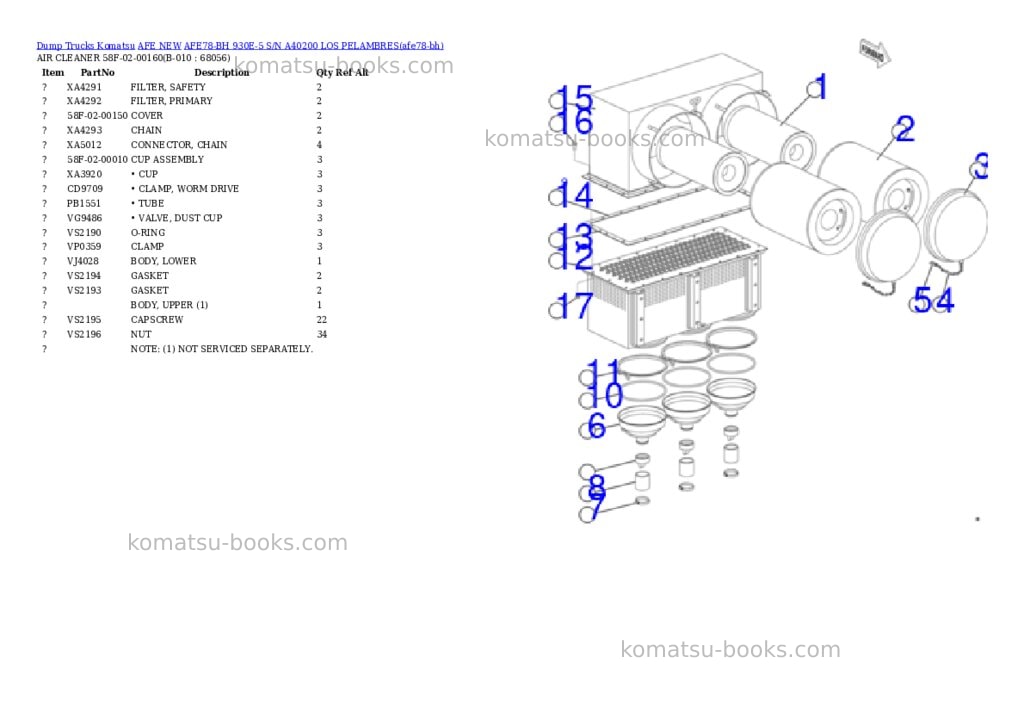 Komatsu AFE78-BH 930E-5 S/N A40200 LOS PELAMBRES Parts catalog cover Page 2 Komatsu AFE78-BH 930E-5 S/N A40200 LOS PELAMBRES Parts catalog cover Page 2