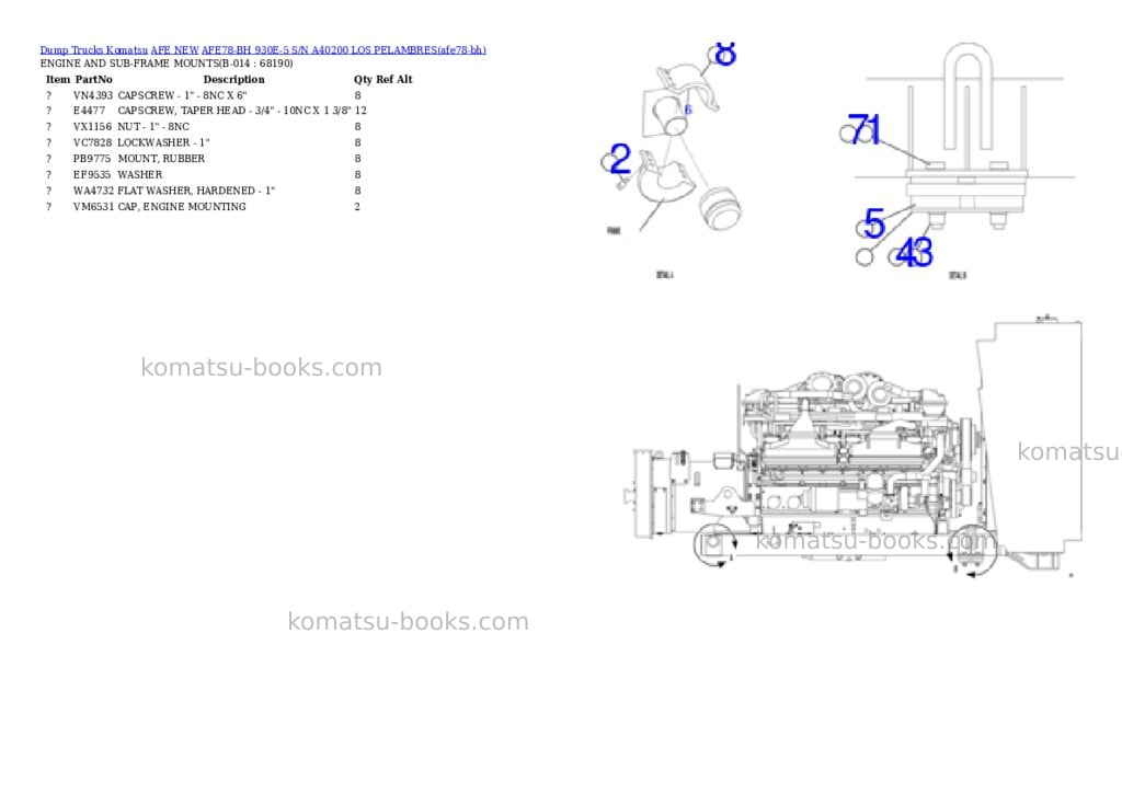 Komatsu AFE78-BH 930E-5 S/N A40200 LOS PELAMBRES Parts catalog cover Page 4 Komatsu AFE78-BH 930E-5 S/N A40200 LOS PELAMBRES Parts catalog cover Page 4