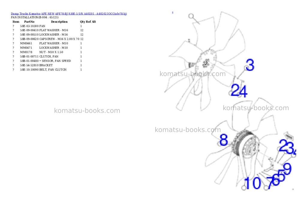 Komatsu AFE78-BJ 930E-5 S/N A40201 - A40202 IOCC Parts catalog cover Page 2
