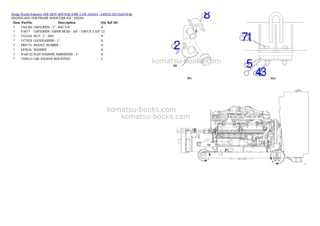 Komatsu AFE78-BJ 930E-5 S/N A40201 - A40202 IOCC Parts catalog cover Page 7