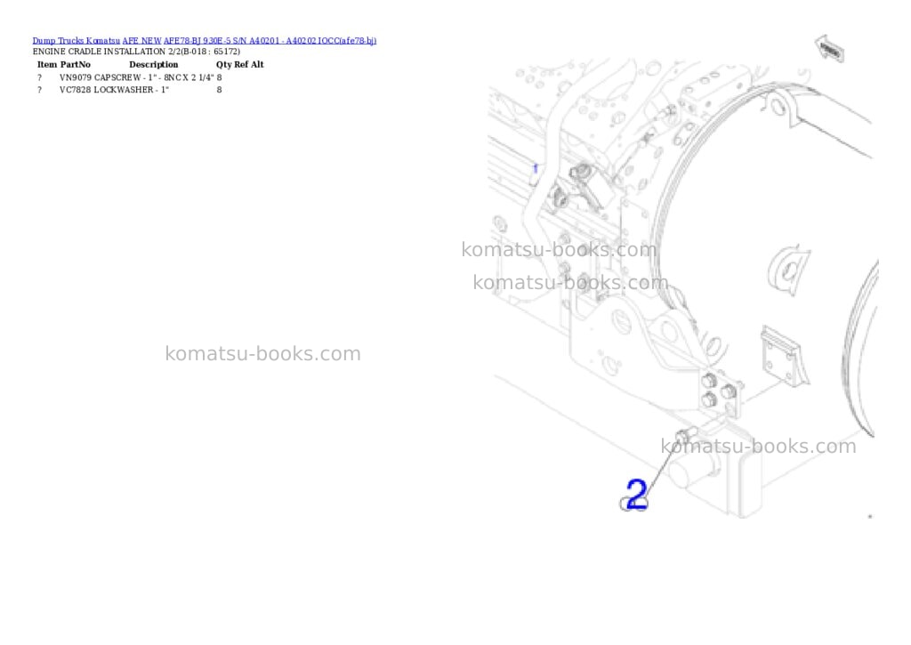 Komatsu AFE78-BJ 930E-5 S/N A40201 - A40202 IOCC Parts catalog cover Page 9