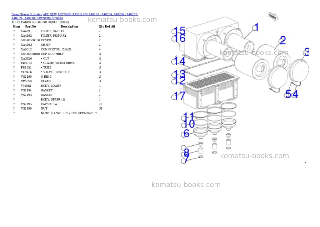 Komatsu AFE78-BK 930E-5 S/N A40203 - A40204, A40206 - A40207, A40209 - A40210 DOWNER Parts catalog cover Page 5 Komatsu AFE78-BK 930E-5 S/N A40203 - A40204, A40206 - A40207, A40209 - A40210 DOWNER Parts catalog cover Page 5