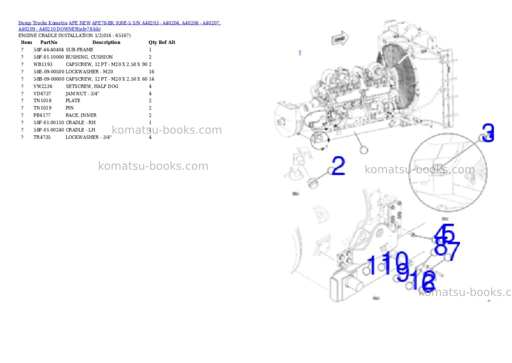 Komatsu AFE78-BK 930E-5 S/N A40203 - A40204, A40206 - A40207, A40209 - A40210 DOWNER Parts catalog cover Page 8 Komatsu AFE78-BK 930E-5 S/N A40203 - A40204, A40206 - A40207, A40209 - A40210 DOWNER Parts catalog cover Page 8