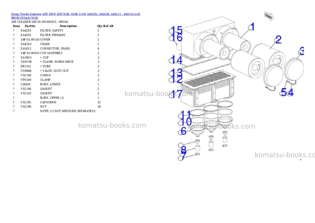 Komatsu AFE78-BL 930E-5 S/N A40205, A40208, A40211 - A40214 LOS BRONCES Parts catalog cover Page 5 Komatsu AFE78-BL 930E-5 S/N A40205, A40208, A40211 - A40214 LOS BRONCES Parts catalog cover Page 5
