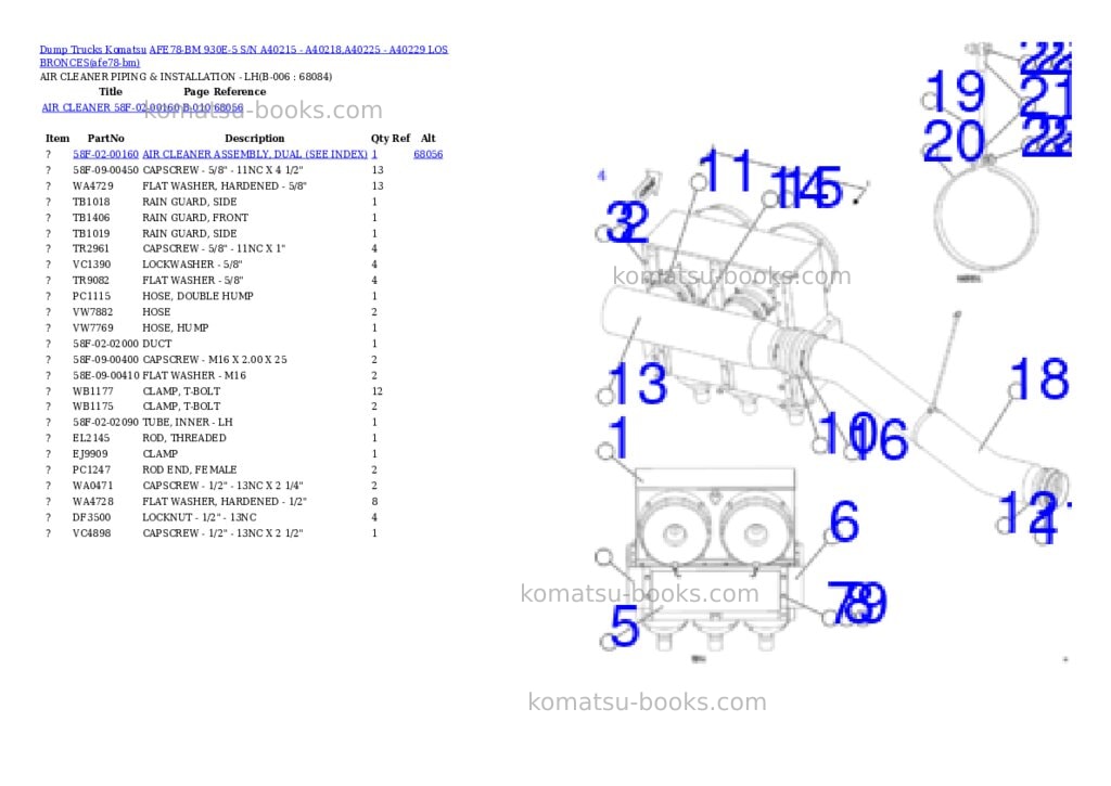 Komatsu AFE78-BM 930E-5 S/N A40215 - A40218,A40225 - A40229 LOS BRONCES Parts catalog cover Page 3 Komatsu AFE78-BM 930E-5 S/N A40215 - A40218,A40225 - A40229 LOS BRONCES Parts catalog cover Page 3