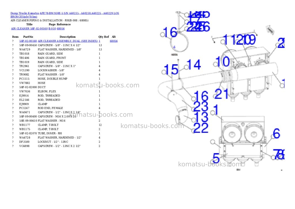 Komatsu AFE78-BM 930E-5 S/N A40215 - A40218,A40225 - A40229 LOS BRONCES Parts catalog cover Page 4 Komatsu AFE78-BM 930E-5 S/N A40215 - A40218,A40225 - A40229 LOS BRONCES Parts catalog cover Page 4