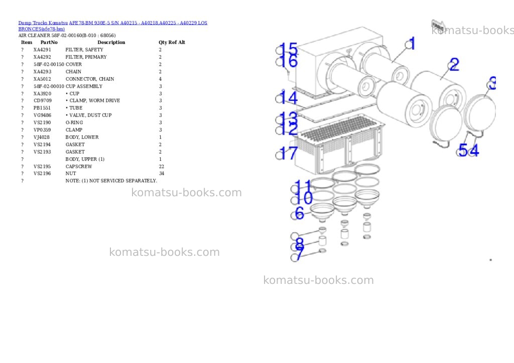 Komatsu AFE78-BM 930E-5 S/N A40215 - A40218,A40225 - A40229 LOS BRONCES Parts catalog cover Page 5 Komatsu AFE78-BM 930E-5 S/N A40215 - A40218,A40225 - A40229 LOS BRONCES Parts catalog cover Page 5