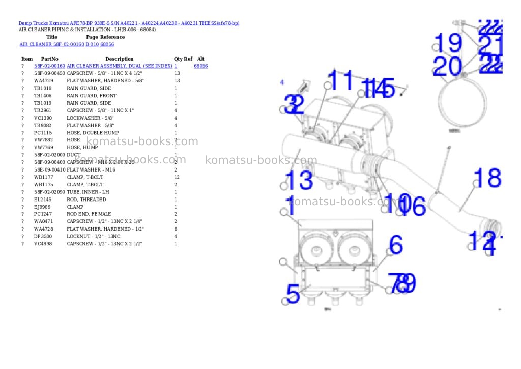 Komatsu AFE78-BP 930E-5 S/N A40221 - A40224,A40230 - A40231 THIESS Parts catalog cover Page 3 Komatsu AFE78-BP 930E-5 S/N A40221 - A40224,A40230 - A40231 THIESS Parts catalog cover Page 3