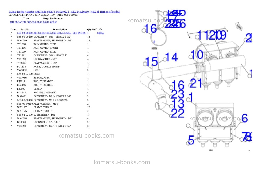 Komatsu AFE78-BP 930E-5 S/N A40221 - A40224,A40230 - A40231 THIESS Parts catalog cover Page 4 Komatsu AFE78-BP 930E-5 S/N A40221 - A40224,A40230 - A40231 THIESS Parts catalog cover Page 4