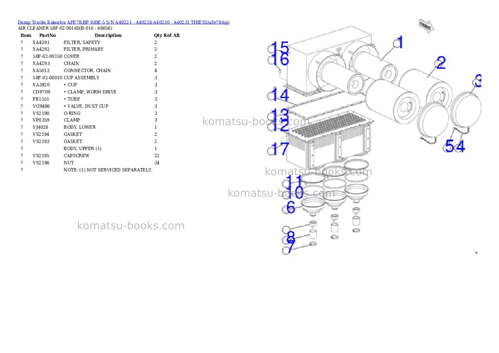 Komatsu AFE78-BP 930E-5 S/N A40221 - A40224,A40230 - A40231 THIESS Parts catalog cover Page 5 Komatsu AFE78-BP 930E-5 S/N A40221 - A40224,A40230 - A40231 THIESS Parts catalog cover Page 5