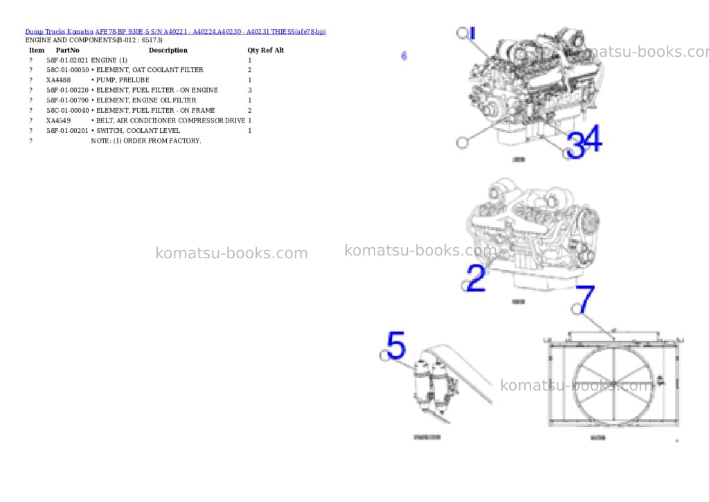 Komatsu AFE78-BP 930E-5 S/N A40221 - A40224,A40230 - A40231 THIESS Parts catalog cover Page 6 Komatsu AFE78-BP 930E-5 S/N A40221 - A40224,A40230 - A40231 THIESS Parts catalog cover Page 6