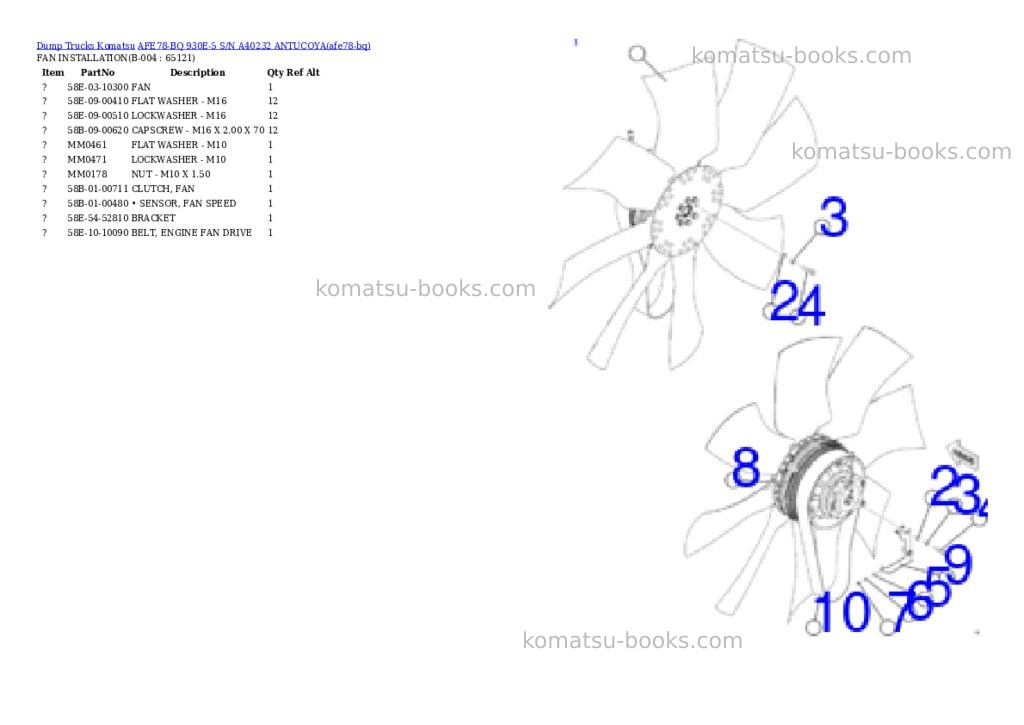 Komatsu AFE78-BQ 930E-5 S/N A40232 ANTUCOYA Parts catalog cover Page 2