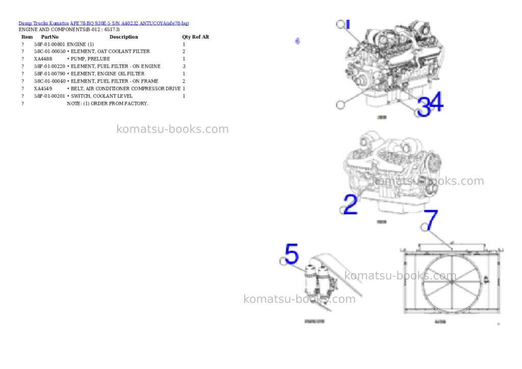 Komatsu AFE78-BQ 930E-5 S/N A40232 ANTUCOYA Parts catalog cover Page 6