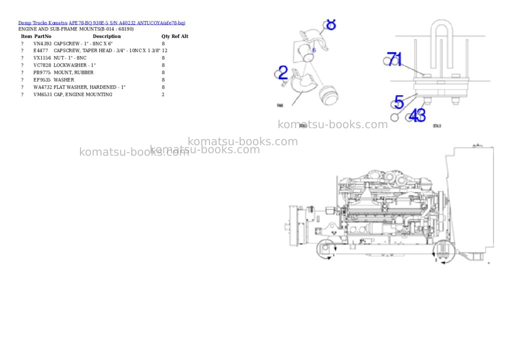 Komatsu AFE78-BQ 930E-5 S/N A40232 ANTUCOYA Parts catalog cover Page 7