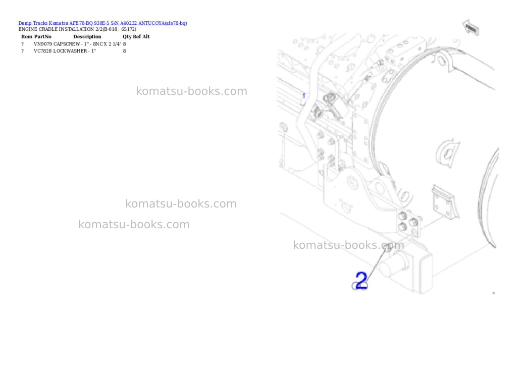 Komatsu AFE78-BQ 930E-5 S/N A40232 ANTUCOYA Parts catalog cover Page 9