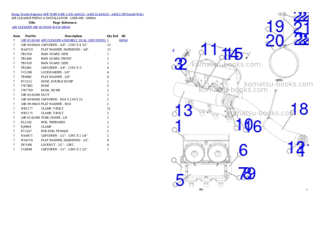 Komatsu AFE78-BR 930E-5 S/N A40233 - A40235,A40250 - A40253 EPSA Parts catalog cover Page 3 Komatsu AFE78-BR 930E-5 S/N A40233 - A40235,A40250 - A40253 EPSA Parts catalog cover Page 3