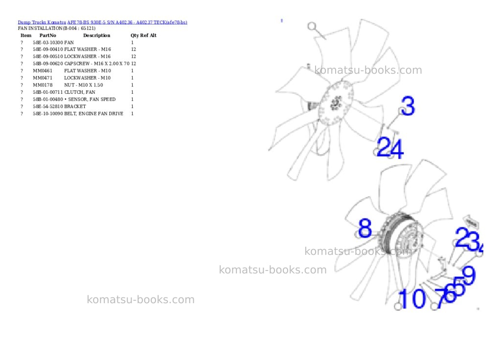 Komatsu AFE78-BS 930E-5 S/N A40236 - A40237 TECK Parts catalog cover Page 2 Komatsu AFE78-BS 930E-5 S/N A40236 - A40237 TECK Parts catalog cover Page 2
