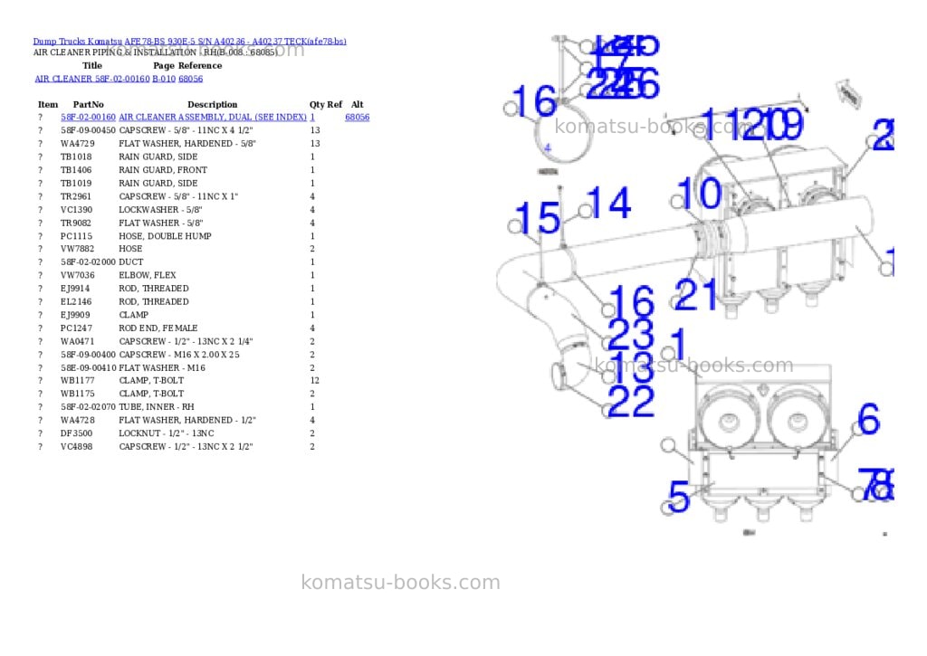 Komatsu AFE78-BS 930E-5 S/N A40236 - A40237 TECK Parts catalog cover Page 4 Komatsu AFE78-BS 930E-5 S/N A40236 - A40237 TECK Parts catalog cover Page 4