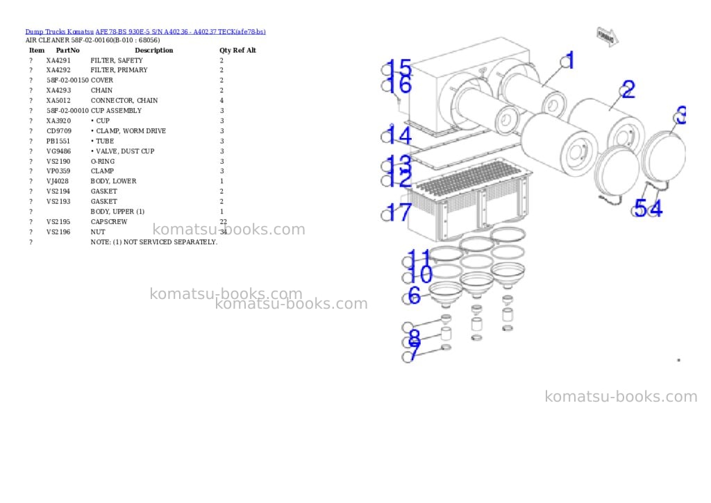 Komatsu AFE78-BS 930E-5 S/N A40236 - A40237 TECK Parts catalog cover Page 5 Komatsu AFE78-BS 930E-5 S/N A40236 - A40237 TECK Parts catalog cover Page 5