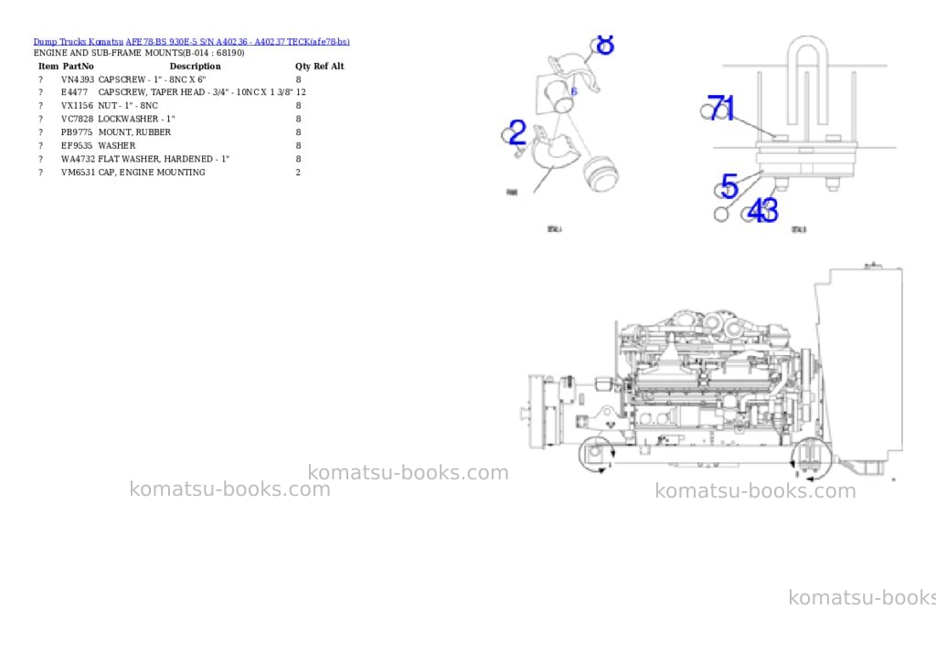 Komatsu AFE78-BS 930E-5 S/N A40236 - A40237 TECK Parts catalog cover Page 7 Komatsu AFE78-BS 930E-5 S/N A40236 - A40237 TECK Parts catalog cover Page 7