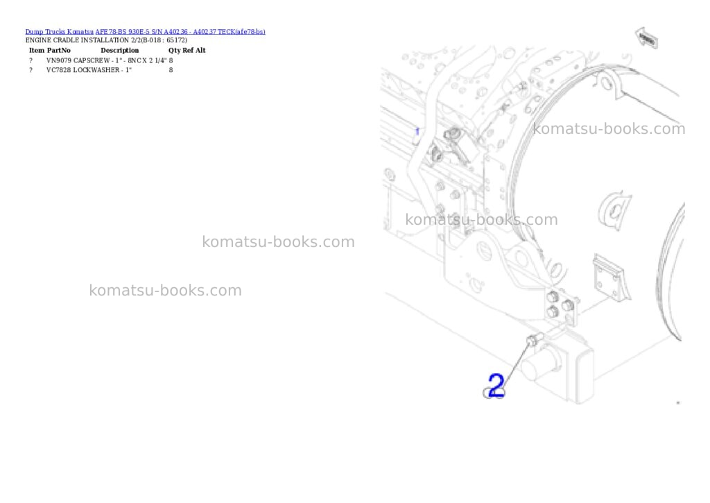 Komatsu AFE78-BS 930E-5 S/N A40236 - A40237 TECK Parts catalog cover Page 9 Komatsu AFE78-BS 930E-5 S/N A40236 - A40237 TECK Parts catalog cover Page 9