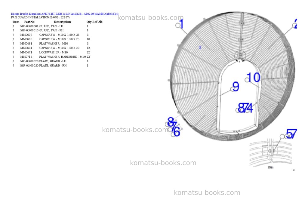Komatsu AFE78-BT 930E-5 S/N A40238 - A40239 WAMBO Parts catalog cover