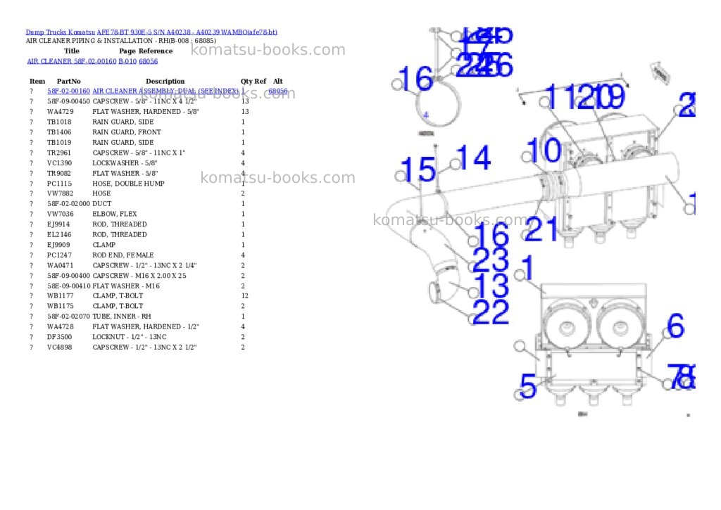 Komatsu AFE78-BT 930E-5 S/N A40238 - A40239 WAMBO Parts catalog cover Page 4