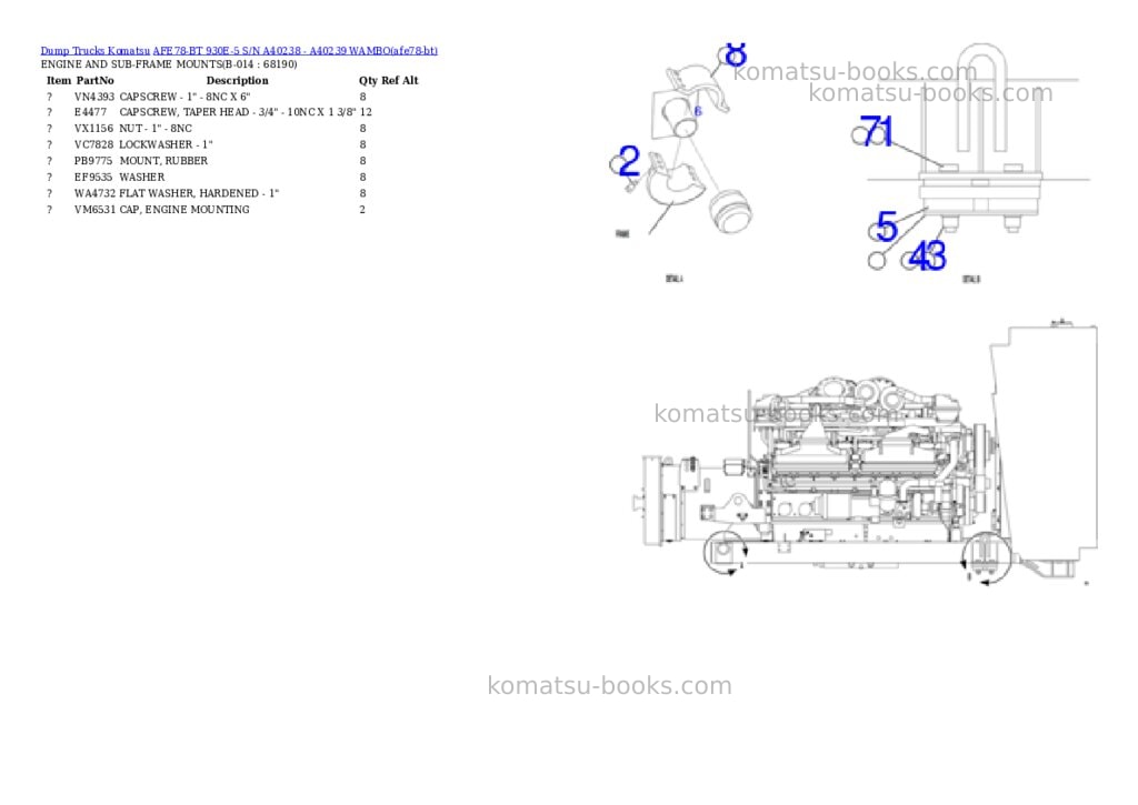 Komatsu AFE78-BT 930E-5 S/N A40238 - A40239 WAMBO Parts catalog cover Page 7