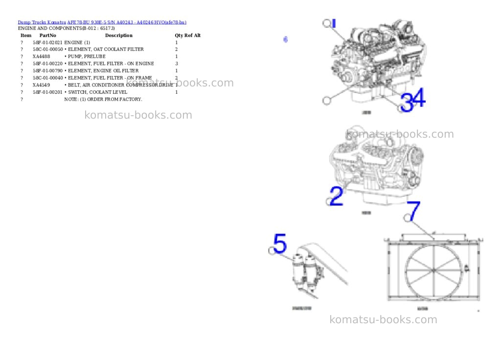 Komatsu AFE78-BU 930E-5 S/N A40243 - A40246 HVO Parts catalog cover Page 6