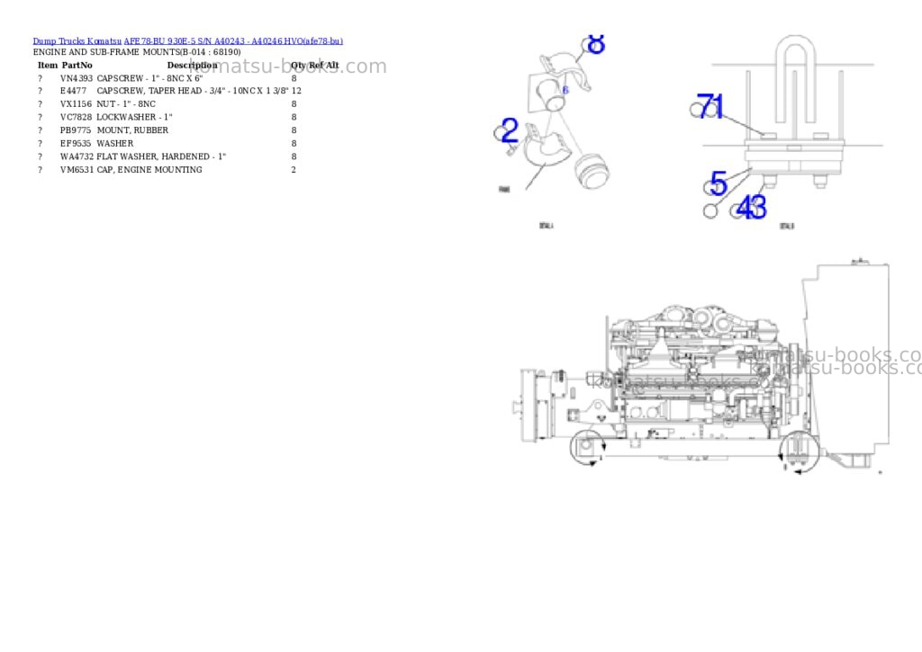 Komatsu AFE78-BU 930E-5 S/N A40243 - A40246 HVO Parts catalog cover Page 7