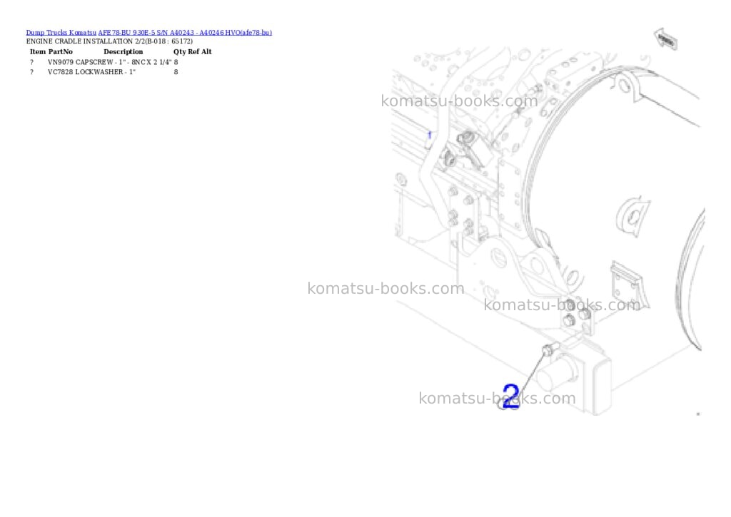 Komatsu AFE78-BU 930E-5 S/N A40243 - A40246 HVO Parts catalog cover Page 9