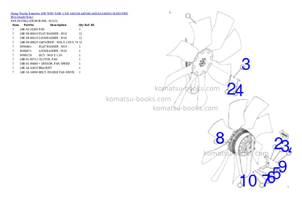 Komatsu AFE78-BV 930E-5 S/N A40258-A40260,A40263-A40265 GLENCORE BULGA Parts catalog cover Page 2 Komatsu AFE78-BV 930E-5 S/N A40258-A40260,A40263-A40265 GLENCORE BULGA Parts catalog cover Page 2