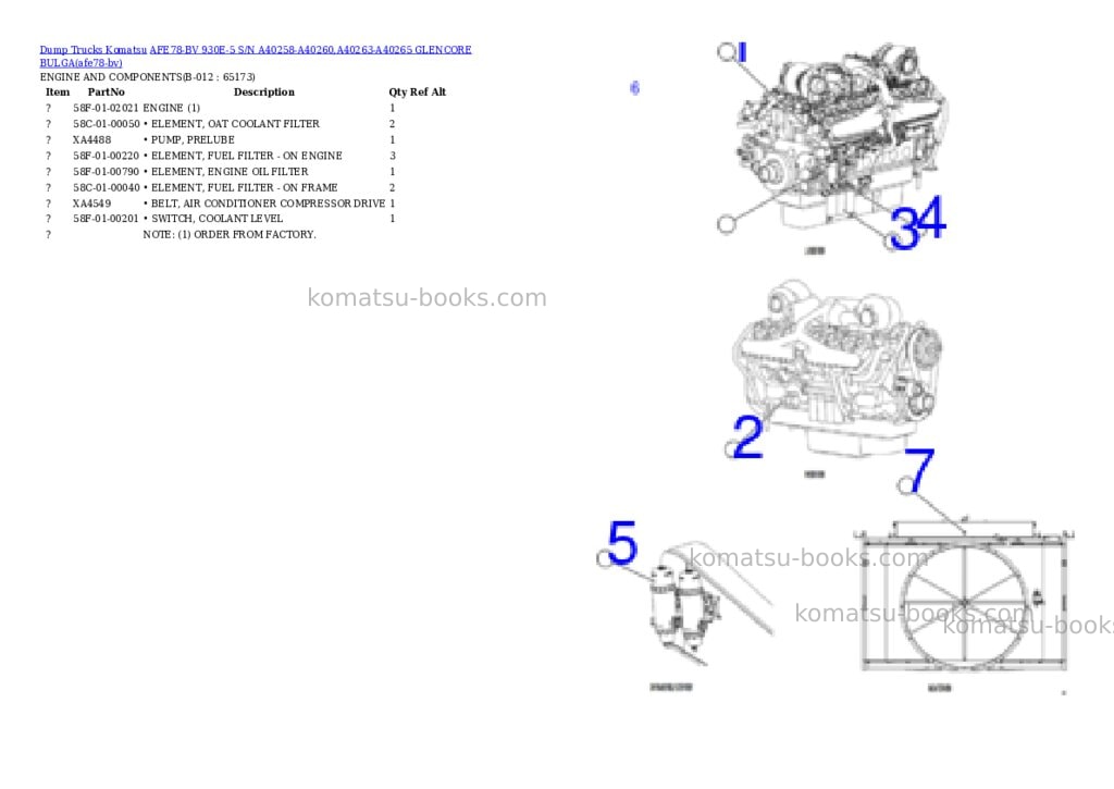 Komatsu AFE78-BV 930E-5 S/N A40258-A40260,A40263-A40265 GLENCORE BULGA Parts catalog cover Page 3 Komatsu AFE78-BV 930E-5 S/N A40258-A40260,A40263-A40265 GLENCORE BULGA Parts catalog cover Page 3