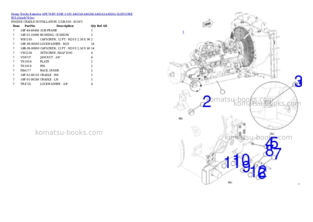 Komatsu AFE78-BV 930E-5 S/N A40258-A40260,A40263-A40265 GLENCORE BULGA Parts catalog cover Page 4 Komatsu AFE78-BV 930E-5 S/N A40258-A40260,A40263-A40265 GLENCORE BULGA Parts catalog cover Page 4