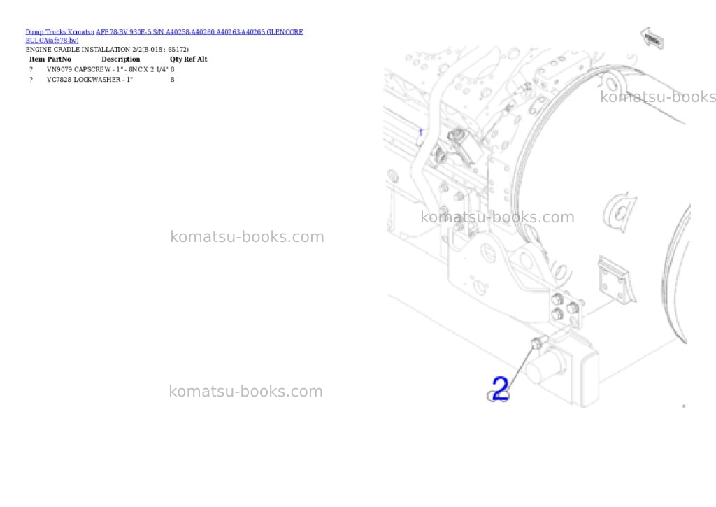 Komatsu AFE78-BV 930E-5 S/N A40258-A40260,A40263-A40265 GLENCORE BULGA Parts catalog cover Page 5 Komatsu AFE78-BV 930E-5 S/N A40258-A40260,A40263-A40265 GLENCORE BULGA Parts catalog cover Page 5