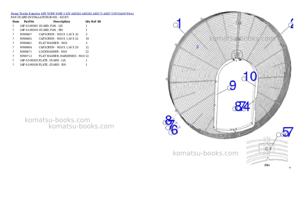 Komatsu AFE78-BW 930E-5 S/N A40261-A40262,A40271-A40273 HVO Parts catalog cover Komatsu AFE78-BW 930E-5 S/N A40261-A40262,A40271-A40273 HVO Parts catalog cover