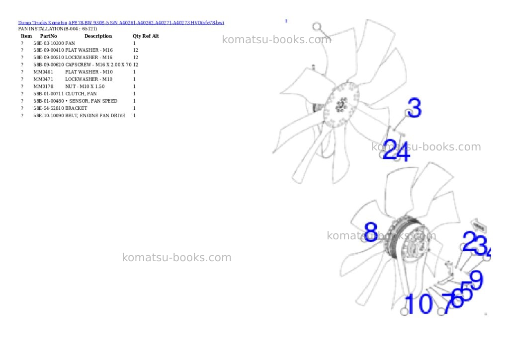 Komatsu AFE78-BW 930E-5 S/N A40261-A40262,A40271-A40273 HVO Parts catalog cover Page 2 Komatsu AFE78-BW 930E-5 S/N A40261-A40262,A40271-A40273 HVO Parts catalog cover Page 2