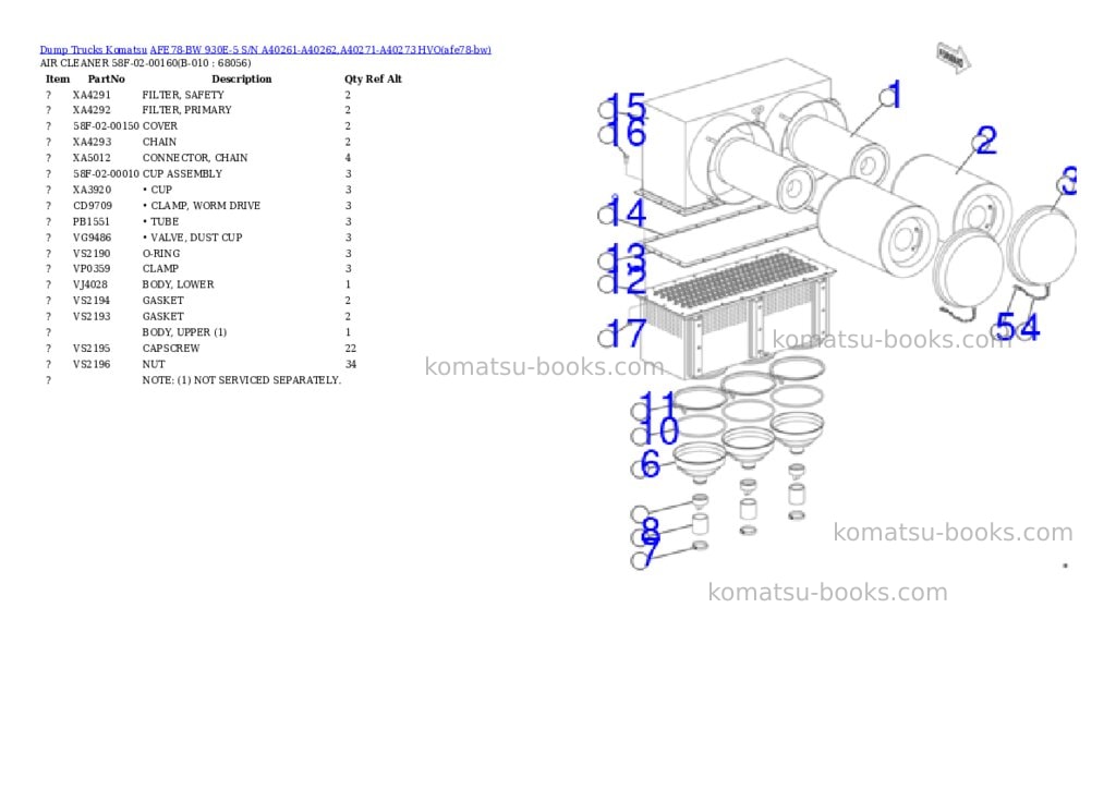 Komatsu AFE78-BW 930E-5 S/N A40261-A40262,A40271-A40273 HVO Parts catalog cover Page 5 Komatsu AFE78-BW 930E-5 S/N A40261-A40262,A40271-A40273 HVO Parts catalog cover Page 5