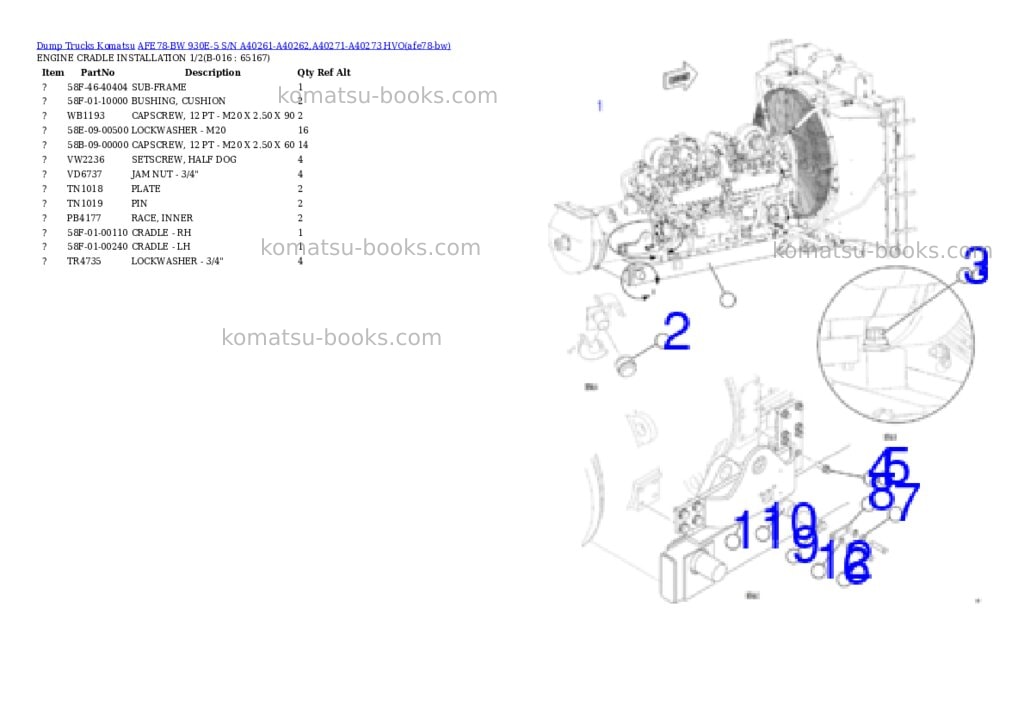 Komatsu AFE78-BW 930E-5 S/N A40261-A40262,A40271-A40273 HVO Parts catalog cover Page 8 Komatsu AFE78-BW 930E-5 S/N A40261-A40262,A40271-A40273 HVO Parts catalog cover Page 8