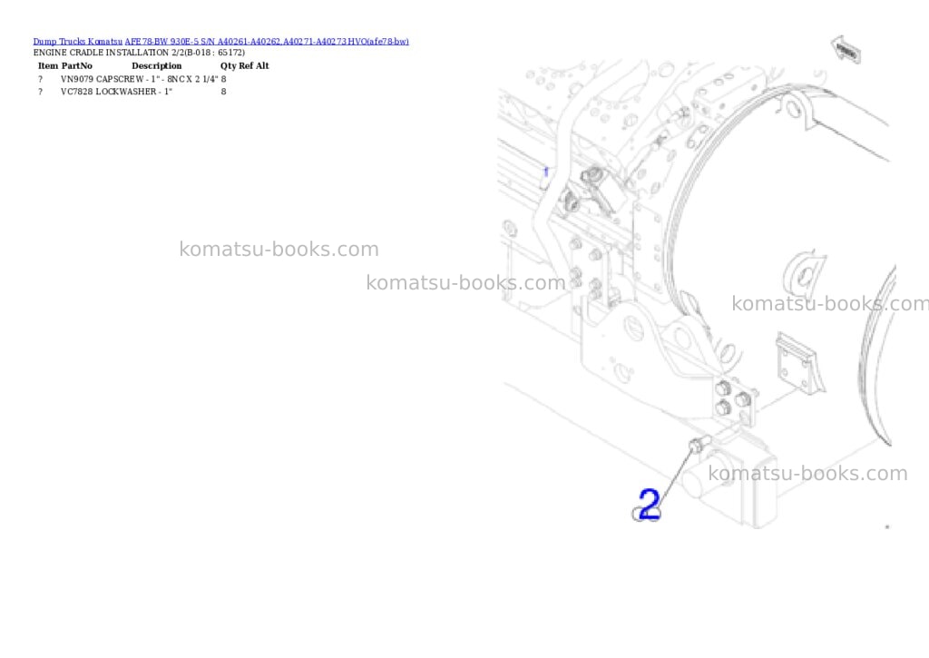 Komatsu AFE78-BW 930E-5 S/N A40261-A40262,A40271-A40273 HVO Parts catalog cover Page 9 Komatsu AFE78-BW 930E-5 S/N A40261-A40262,A40271-A40273 HVO Parts catalog cover Page 9