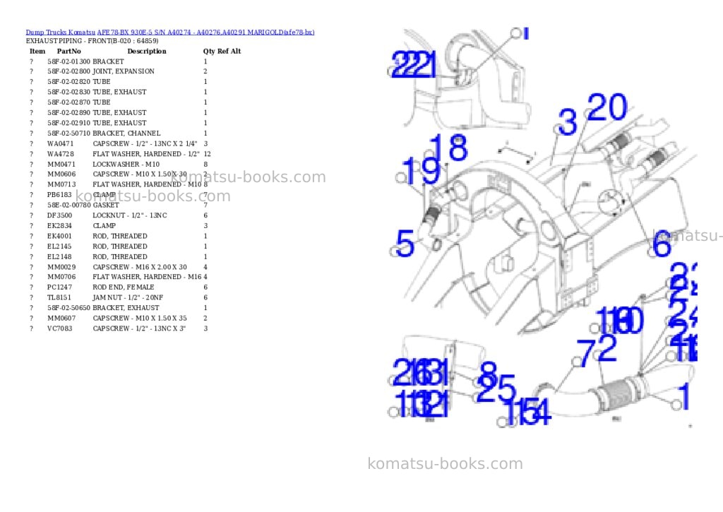 Komatsu AFE78-BX 930E-5 S/N A40274 - A40276,A40291 MARIGOLD Parts catalog cover Page 10 Komatsu AFE78-BX 930E-5 S/N A40274 - A40276,A40291 MARIGOLD Parts catalog cover Page 10