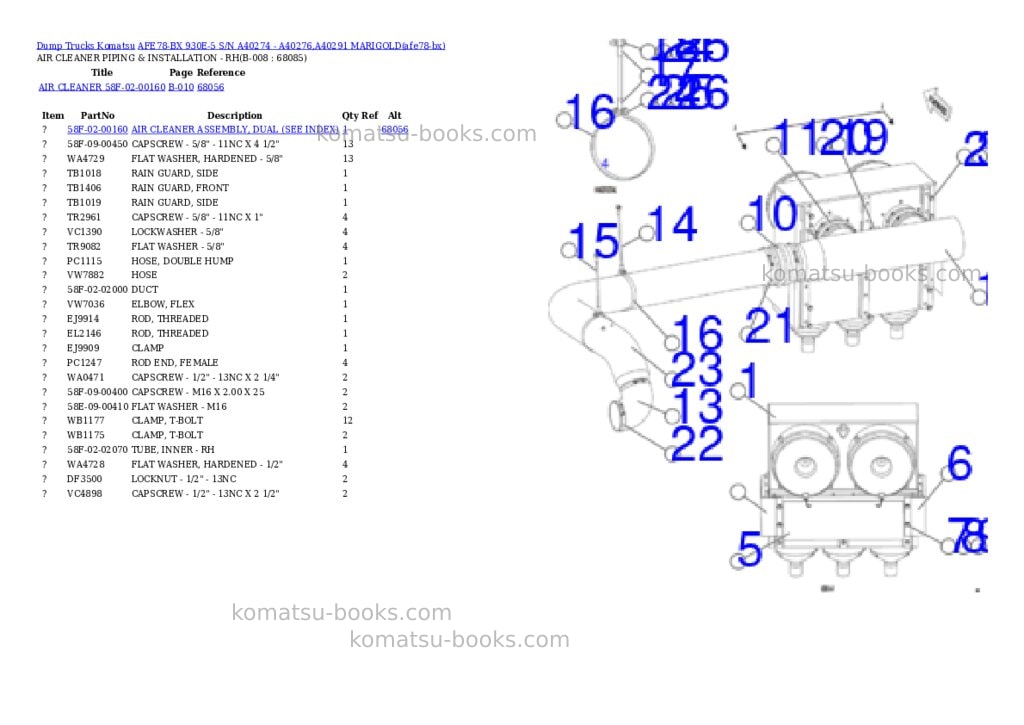 Komatsu AFE78-BX 930E-5 S/N A40274 - A40276,A40291 MARIGOLD Parts catalog cover Page 4 Komatsu AFE78-BX 930E-5 S/N A40274 - A40276,A40291 MARIGOLD Parts catalog cover Page 4