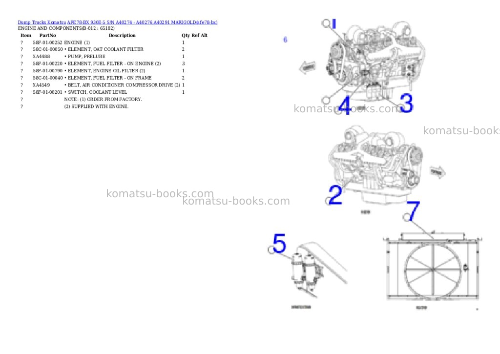 Komatsu AFE78-BX 930E-5 S/N A40274 - A40276,A40291 MARIGOLD Parts catalog cover Page 6 Komatsu AFE78-BX 930E-5 S/N A40274 - A40276,A40291 MARIGOLD Parts catalog cover Page 6