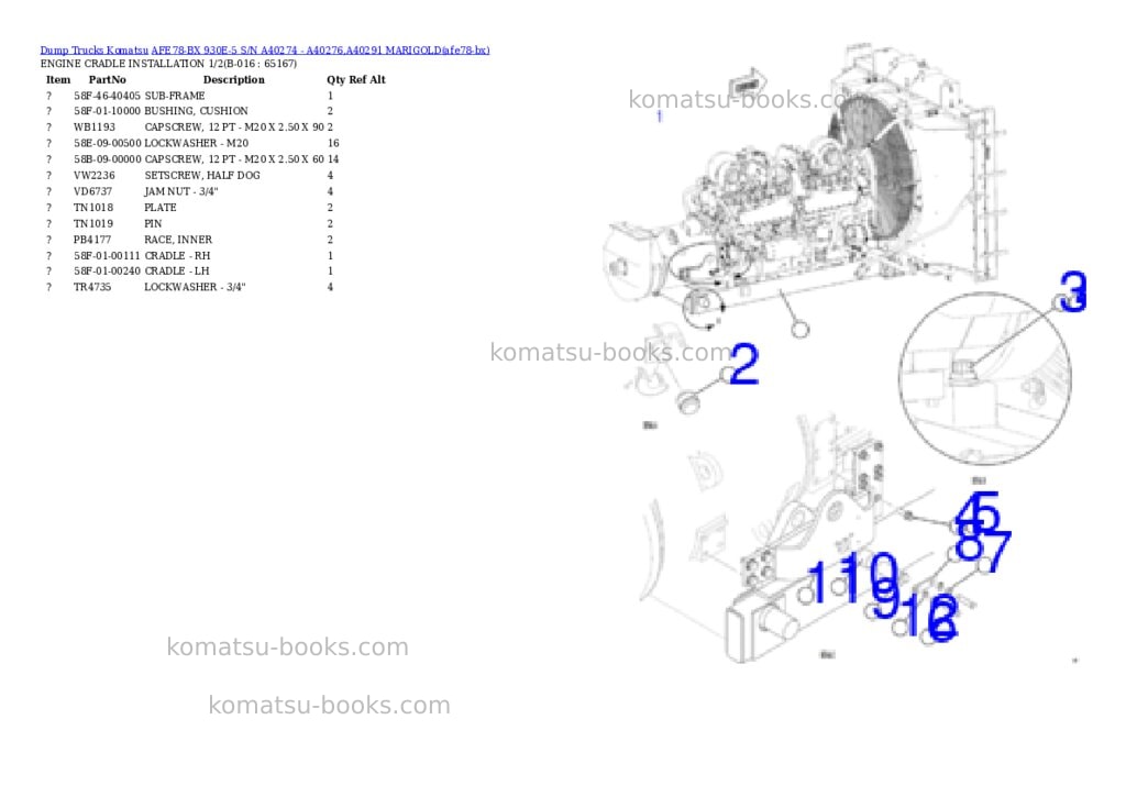 Komatsu AFE78-BX 930E-5 S/N A40274 - A40276,A40291 MARIGOLD Parts catalog cover Page 8 Komatsu AFE78-BX 930E-5 S/N A40274 - A40276,A40291 MARIGOLD Parts catalog cover Page 8