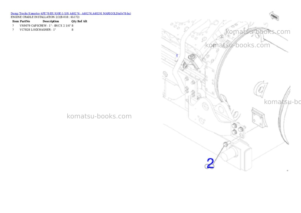 Komatsu AFE78-BX 930E-5 S/N A40274 - A40276,A40291 MARIGOLD Parts catalog cover Page 9 Komatsu AFE78-BX 930E-5 S/N A40274 - A40276,A40291 MARIGOLD Parts catalog cover Page 9