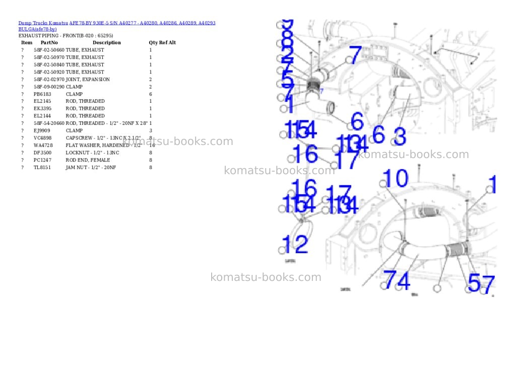 Komatsu AFE78-BY 930E-5 S/N A40277 - A40280, A40286, A40289, A40293 BULGA Parts catalog cover Page 10